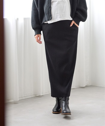 セルフカット リブナロースカート ロング（マタニティ~産後）妊婦服 産前・産後対応(ブラック-MT)