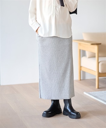 セルフカット リブナロースカート ロング（マタニティ~産後）妊婦服 産前・産後対応(杢グレー-MT)