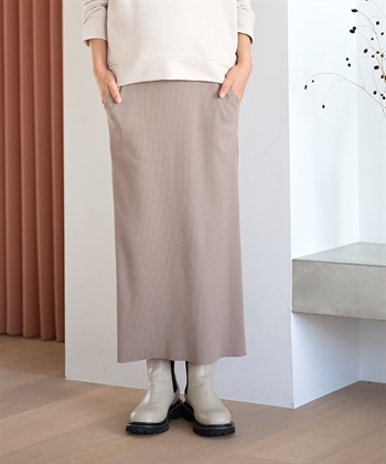 セルフカット リブナロースカート ロング（マタニティ~産後）妊婦服 産前・産後対応(モカ-MT)