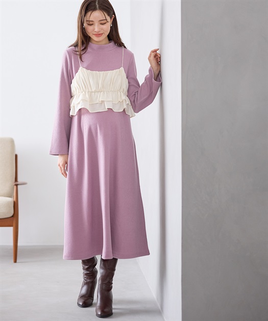 フレアスリーブあったかワンピース＆ビスチェセット Rosemadame