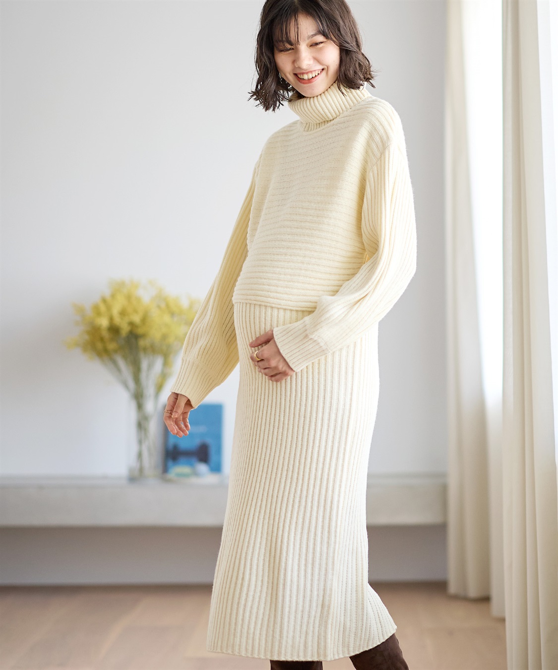 Rosemadame リブ切替ニットワンピース（マタニティ/授乳服）授乳楽々 妊婦服 産前・産後対応_variation_1