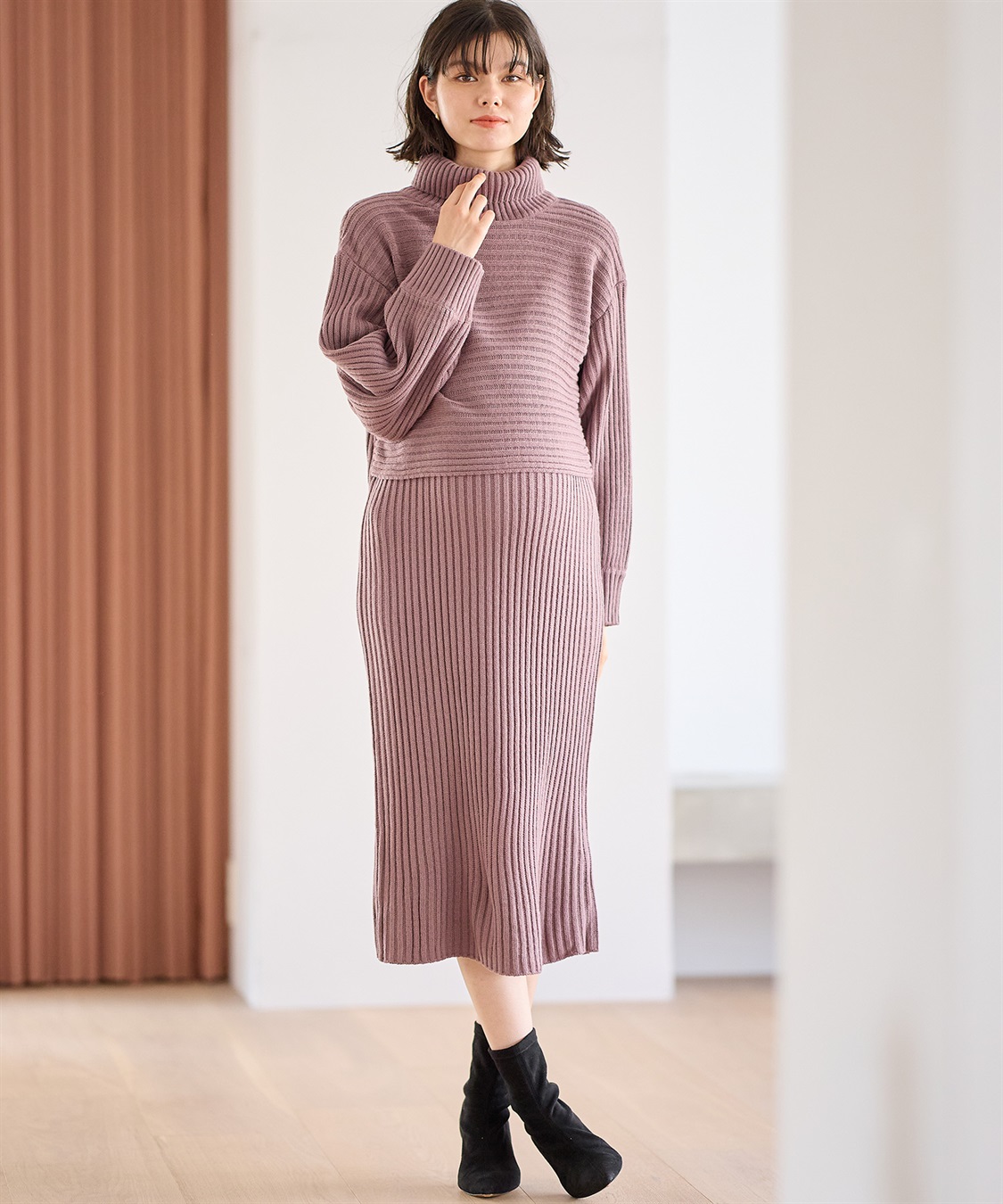 Rosemadame リブ切替ニットワンピース（マタニティ/授乳服）授乳楽々 妊婦服 産前・産後対応_variation_3