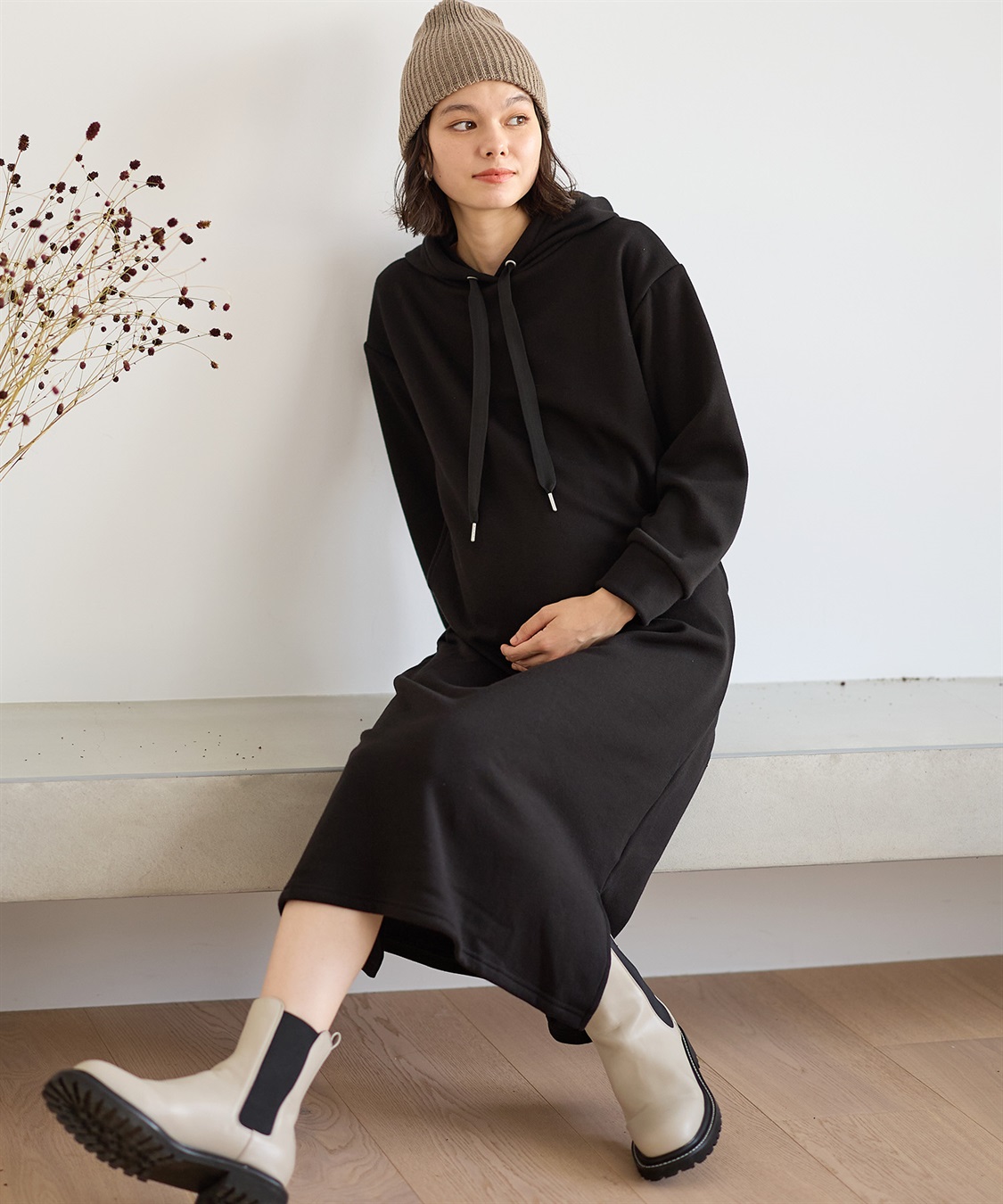 Rosemadame 裏シャギーふわもちボンディングパーカーワンピース（マタニティ/授乳服）授乳楽々 妊婦服 産前・産後対応_variation_1