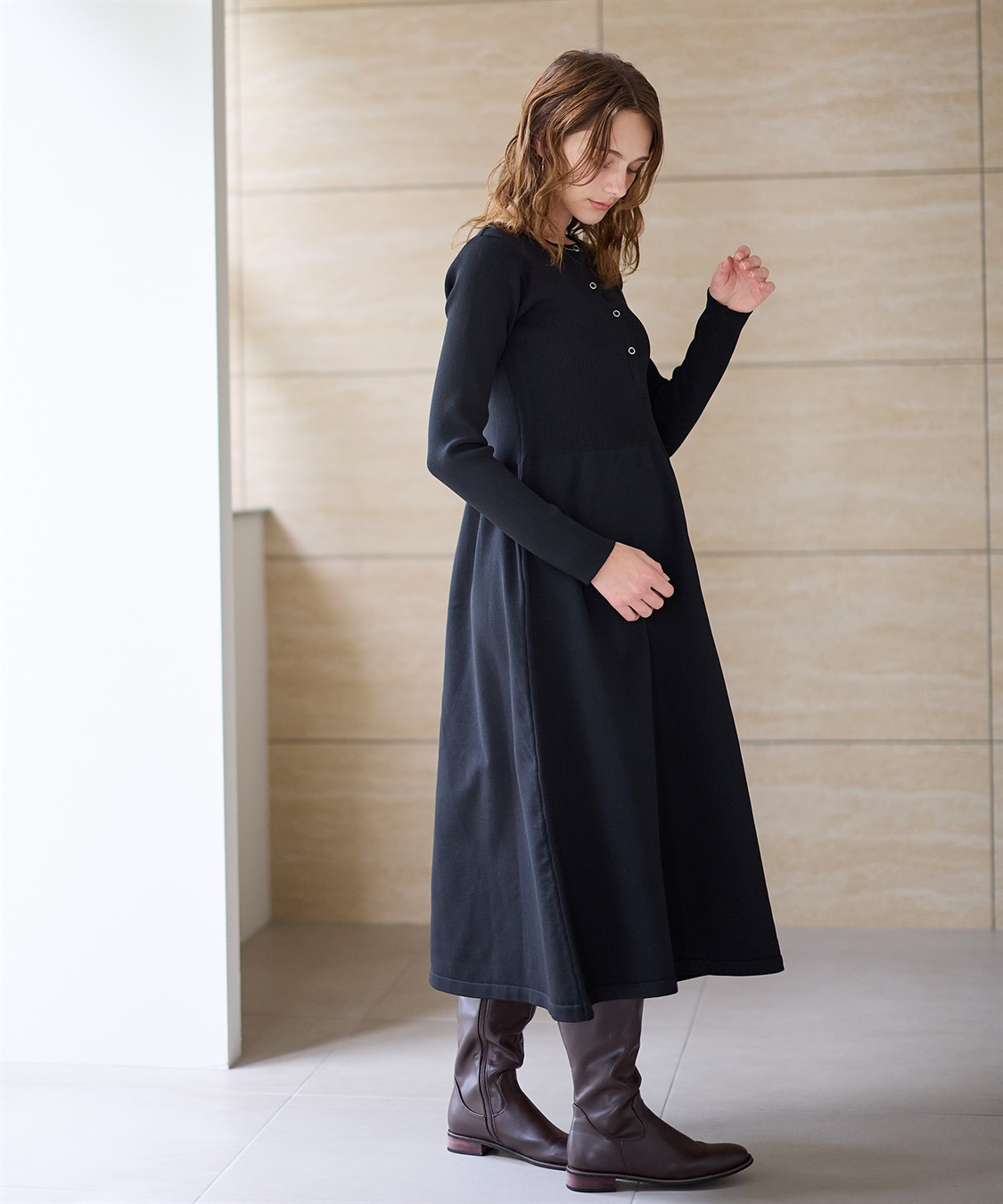 Rosemadame リングドットリブニットフレアワンピース(マタニティ&amp;授乳服）授乳口付き 授乳楽々 妊婦服 産前・産後対応_variation_1