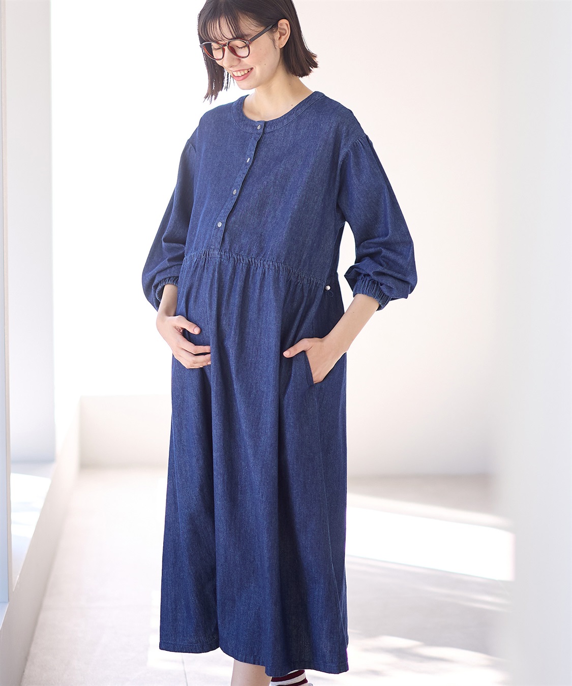 Rosemadame デニム・ナイロンドローコードワンピ_main