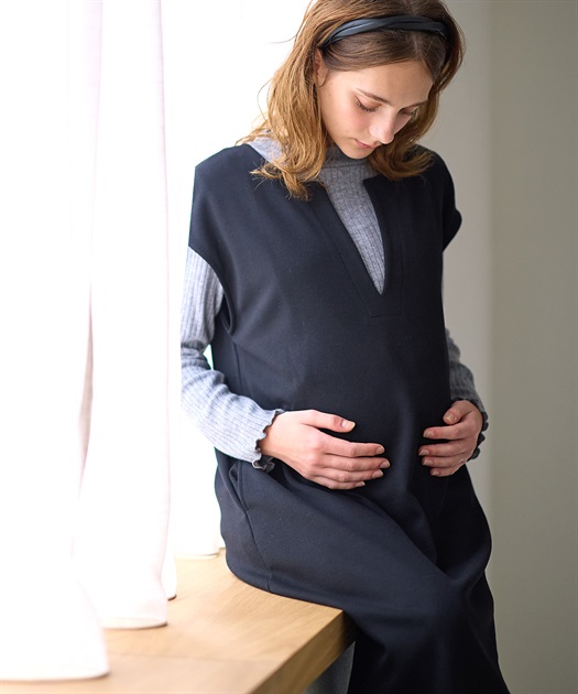 リブニットソー×ニットカルゼワンピースセット(マタニティ&授乳服）妊婦服 産前・産後対応