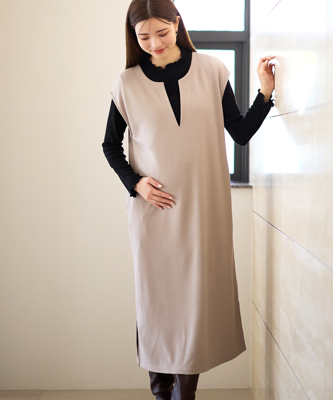 Rosemadame リブニットソー×ニットカルゼワンピースセット(マタニティ&amp;授乳服）妊婦服 産前・産後対応_variation_2