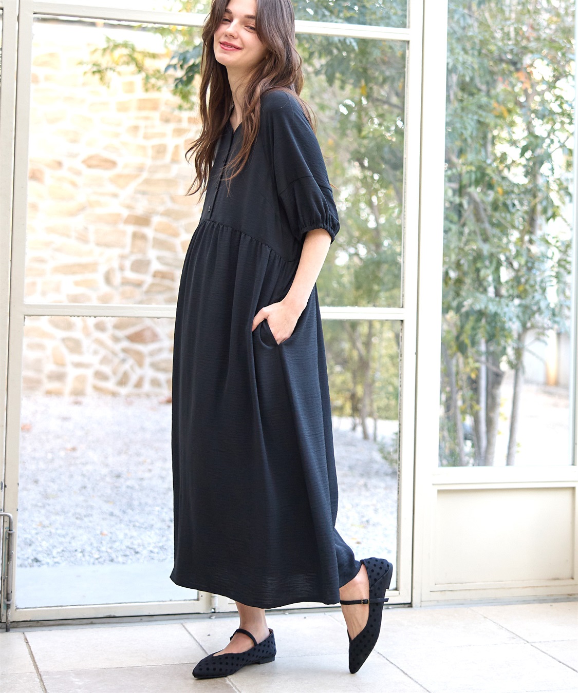 Rosemadame 接触冷感麻調合繊袖ボリュームワンピ_main