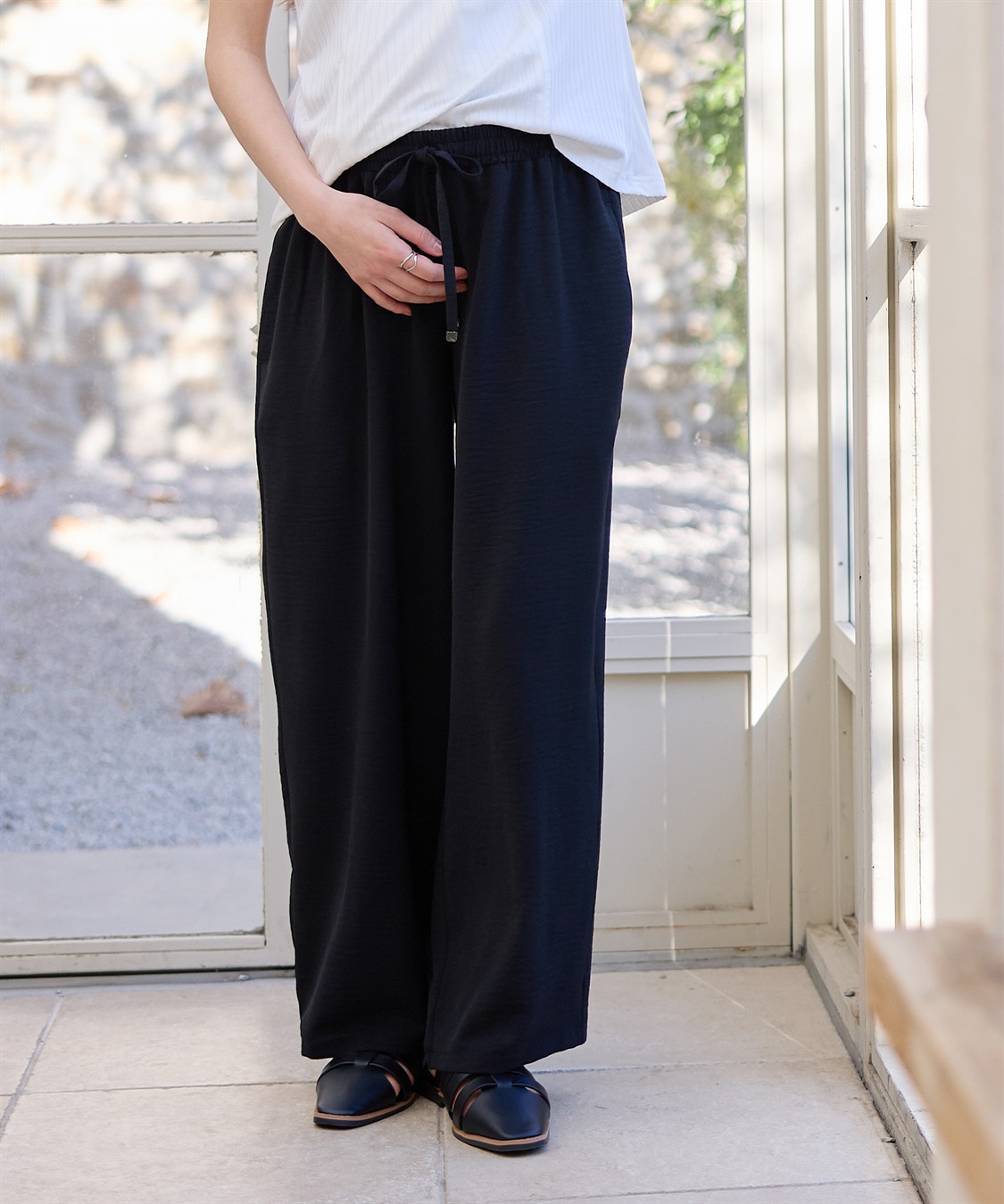 Rosemadame 接触冷感デニム・麻調合繊　ワイドストレートパンツ_main