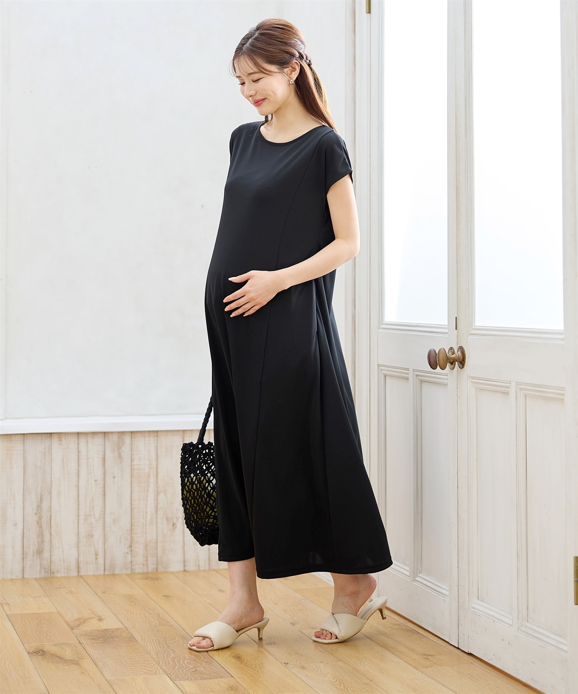 Rosemadame 【接触冷感】スムースAラインワンピース（マタニティ/授乳服）授乳口付き 授乳楽々 妊婦服 産前・産後対応_main