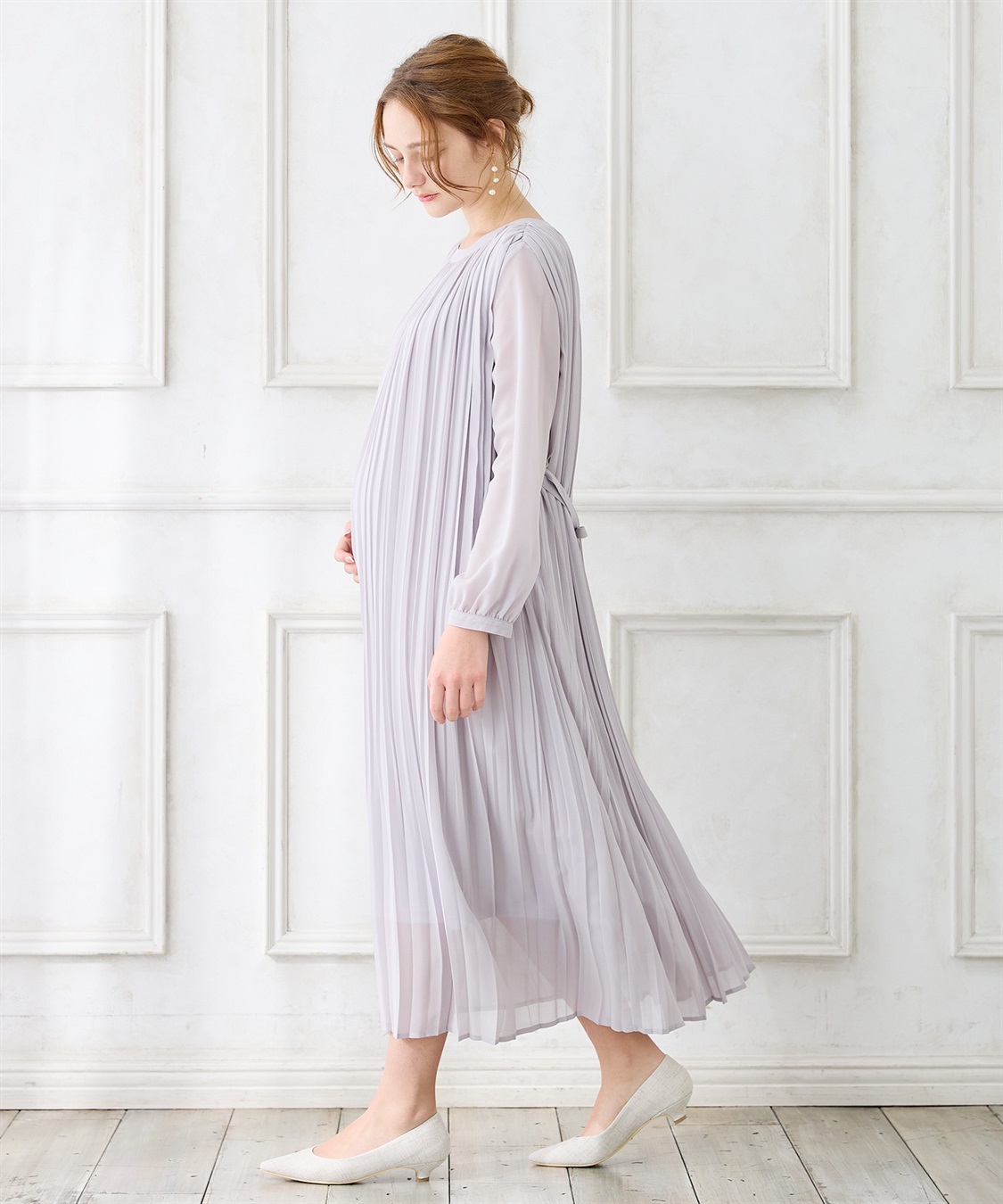 Rosemadame 梨地シフォンプリーツ オケージョンワンピース（マタニティ/授乳服）授乳口付き 授乳楽々 妊婦服 産前・産後対応_main