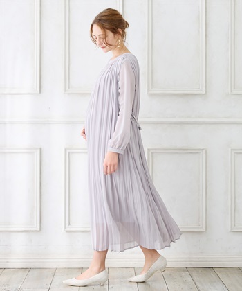クリーム色 シフォン ロングドレス 妊婦用 妊婦半透明シフォンマタニティドレス、ロングスカートップ