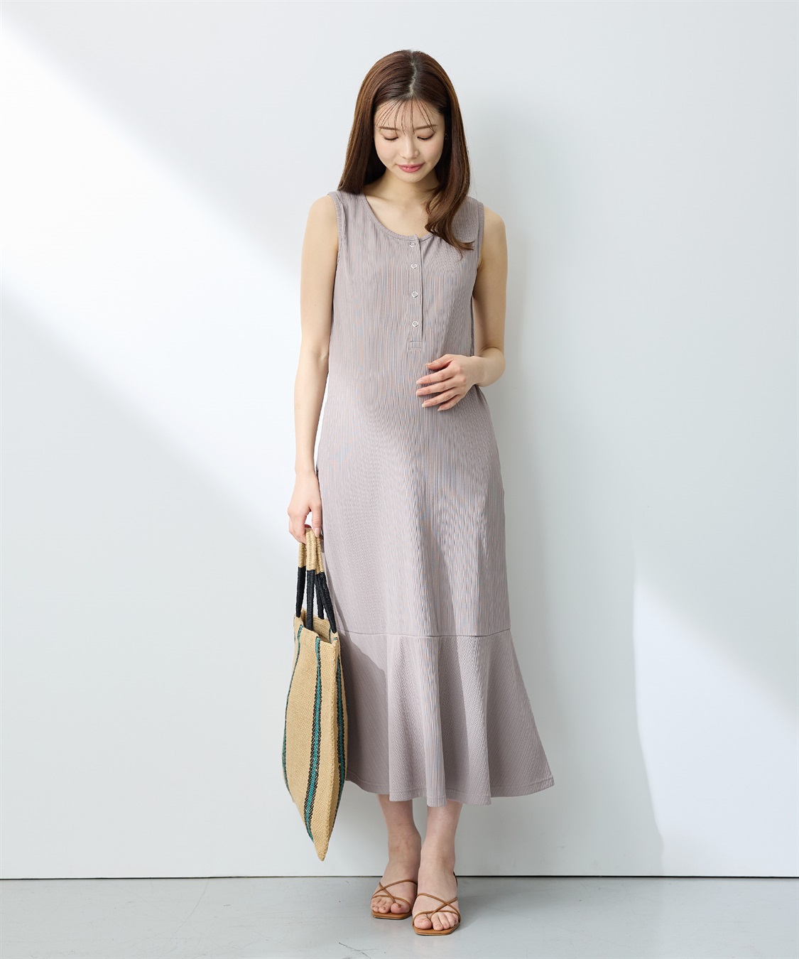 Rosemadame ランダムテレコ ノースリーブワンピース（マタニティ/授乳服）授乳口付き 授乳楽々 妊婦服 産前・産後対応_main