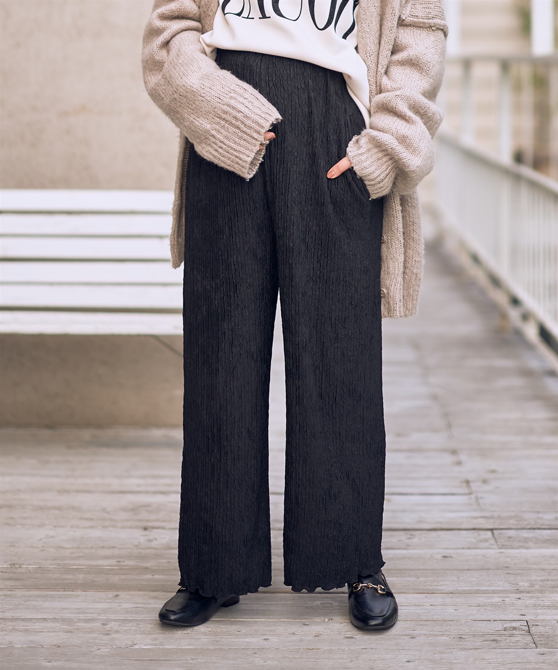 Rosemadame ストライプジャガードワイドパンツ（マタニティ～産後）妊婦服 産前・産後対応_main