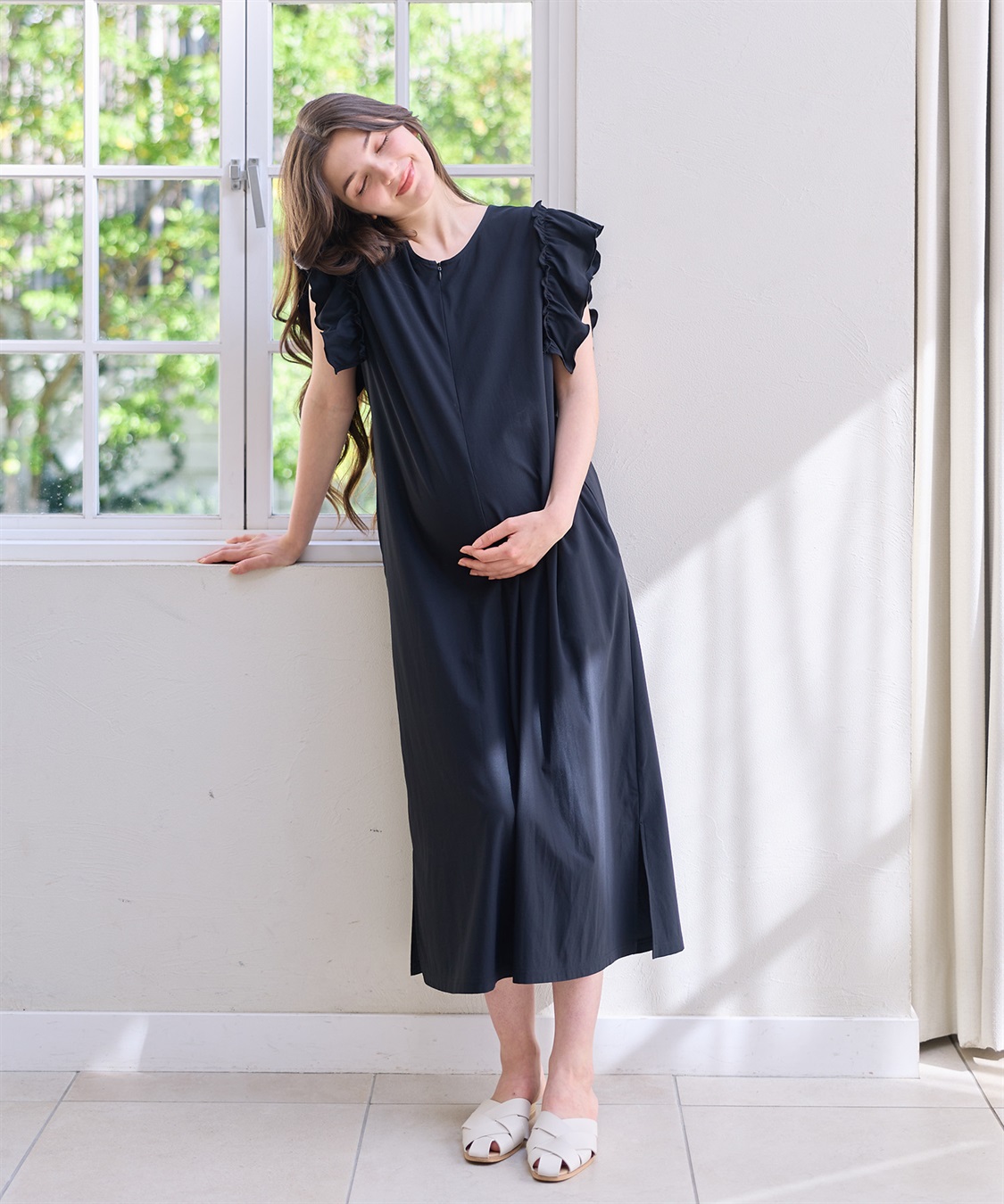 Rosemadame ラッシュガード マタニティ ワンピース｜UVカット 体型カバー フリル袖 水着 速乾_main