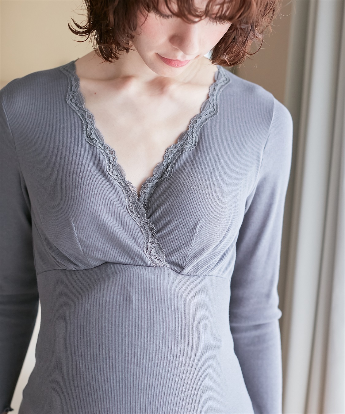 Rosemadame 【授乳らくらく】抗菌防臭 リブレース長袖授乳インナー（マタニティ/授乳服）入院準備 出産準備 産前 産後_variation_1