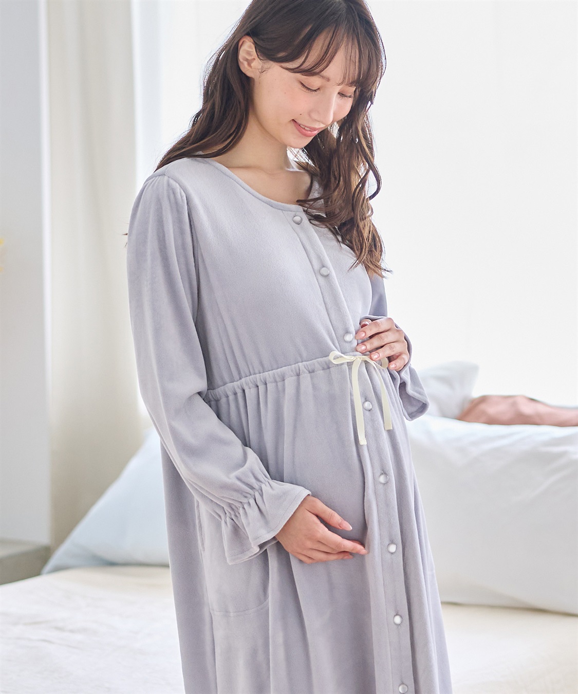 Rosemadame 【親子でお揃い】ベロア ネグリジェ ワンピース マタニティパジャマ 授乳対応 前開き ルームウェア 入院準備 産前・産後対応_variation_3