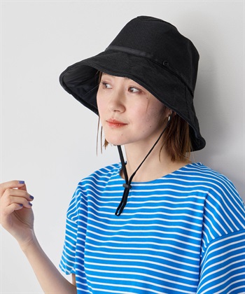 【Wpc.】UVつば広ハット【つば部分完全遮光100％・完全UVカット率100％・ウォッシャブル】(ブラック-フリー)