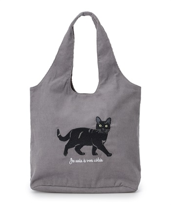 アニマル柄刺しゅうコーデュロイトートバッグ【犬・猫刺しゅう】(グレー-アソート)