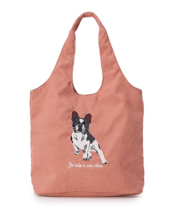 アニマル柄刺しゅうコーデュロイトートバッグ【犬・猫刺しゅう】(サーモンピンク-アソート)