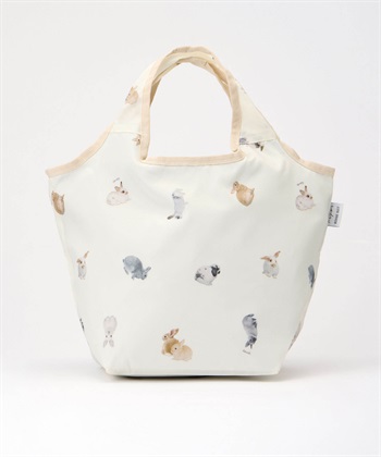 アニマルプリント保冷保温コンパクトミニエコバッグ【犬・猫・ウサギ】(白-フリー)