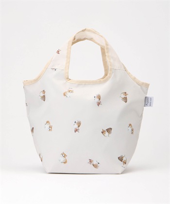 アニマルプリント保冷保温コンパクトミニエコバッグ【犬・猫・ウサギ】(ベージュ-フリー)