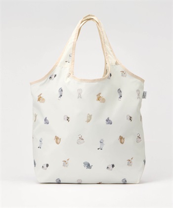 アニマルプリント保冷保温コンパクトエコバッグ【犬・猫・ウサギ】(白-フリー)