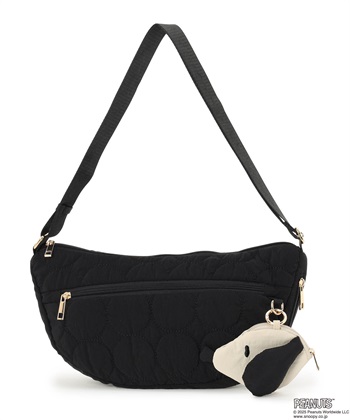 【スヌーピー】ボーチチャーム付きショルダーバッグ(ブラック-フリー)