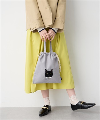アトリエ・ポピン猫２WAY手さげバック(グレー-フリー)