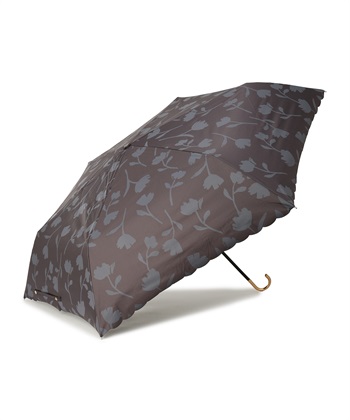 【Wpc.】折りたたみ日傘 遮光フラワーシャドウ ミニ【完全遮光100％＆完全UVカット100％生地 コンパクト 晴雨兼用】(ブラック-フリー)