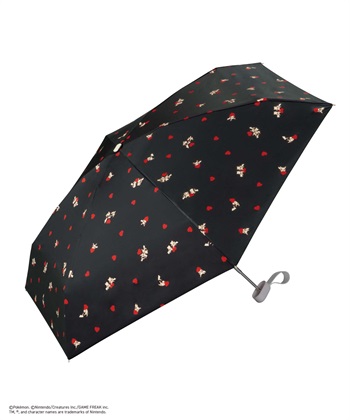 【Wpc.】日傘折りたたみ ポケモン 遮光いっしょにいると しあわせ ミニ【完全遮光100％・完全UVカット率100％・軽量】(黒-フリー)