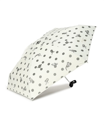 【Wpc.】遮光アンブレにゃんドット　沖昌之さん×Wpc.【完全遮光100％ 完全UVカット率100％生地 コンパクト 晴雨兼用】(オフホワイト-フリー)