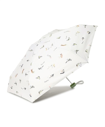 【Wpc.】遮光アンブレにゃん　沖昌之さん×Wpc.【完全遮光100％ 完全UVカット率100％生地 コンパクト 晴雨兼用】(オフホワイト-フリー)