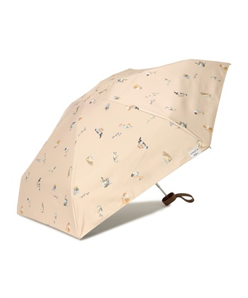 【Wpc.】遮光アンブレにゃん　沖昌之さん×Wpc.【完全遮光100％ 完全UVカット率100％生地 コンパクト 晴雨兼用】(ベージュ-フリー)