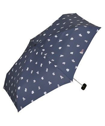 【Wpc.】雨傘 折りたたみ傘 パピー ミニ【晴雨兼用 UVカット 撥水 ケース付き 犬】(ネイビー-フリー)