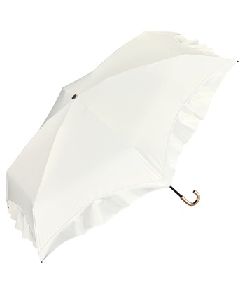 【Wpc.】日傘 折りたたみ傘 遮光コンパクトフリル ミニ【4段 コンパクト 完全遮光100％＆完全UVカット100％生地 晴雨兼用 遮熱 撥水 UPF50+ 日焼け対策 紫外線対策 折り畳み】(オフホワイト-フリー)