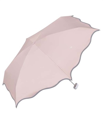 【Wpc.】日傘 折りたたみ 遮光ウェーブパイピングパラソル ミニ【完全遮光100％＆完全UVカット100％生地 晴雨兼用 遮熱 撥水 UPF50+ 日焼け対策 紫外線対策 親骨50cm 手開き】(ピンク-フリー)