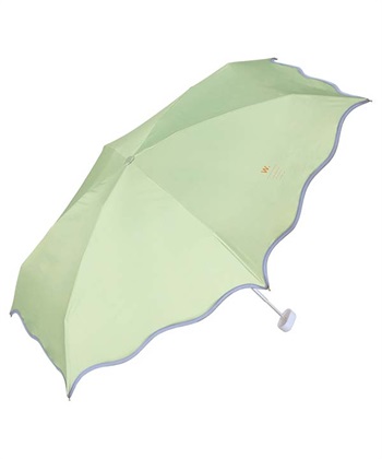 【Wpc.】日傘 折りたたみ 遮光ウェーブパイピングパラソル ミニ【完全遮光100％＆完全UVカット100％生地 晴雨兼用 遮熱 撥水 UPF50+ 日焼け対策 紫外線対策 親骨50cm 手開き】(グリーン-フリー)