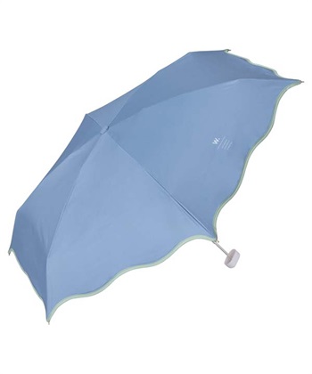 【Wpc.】日傘 折りたたみ 遮光ウェーブパイピングパラソル ミニ【完全遮光100％＆完全UVカット100％生地 晴雨兼用 遮熱 撥水 UPF50+ 日焼け対策 紫外線対策 親骨50cm 手開き】(ブルー-フリー)