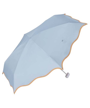 【Wpc.】日傘 折りたたみ 遮光ウェーブパイピングパラソル ミニ【完全遮光100％＆完全UVカット100％生地 晴雨兼用 遮熱 撥水 UPF50+ 日焼け対策 紫外線対策 親骨50cm 手開き】(サックス-フリー)