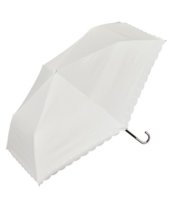 【Wpc.】日傘 折りたたみ傘 遮光シルバーリボンハート ミニ【完全遮光100％＆完全UVカット100％生地 晴雨兼用 遮熱 撥水 UPF50+ 日焼け対策 紫外線対策 折り畳み】(オフホワイト-フリー)