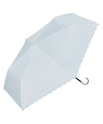 【Wpc.】日傘 折りたたみ傘 遮光シルバーリボンハート ミニ【完全遮光100％＆完全UVカット100％生地 晴雨兼用 遮熱 撥水 UPF50+ 日焼け対策 紫外線対策 折り畳み】(サックス-フリー)