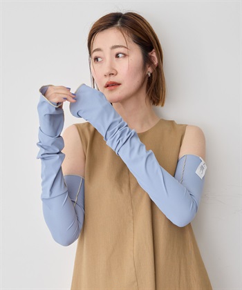 【Wpc.】UVカット接触冷感アームカバー【紫外線対策 洗濯機OK】(ブルー-フリー)