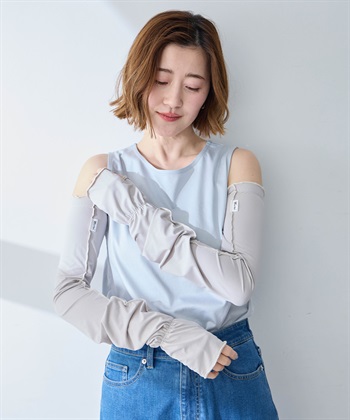 【Wpc.】UVカット接触冷感親指付きアームカバー(グレー-フリー)