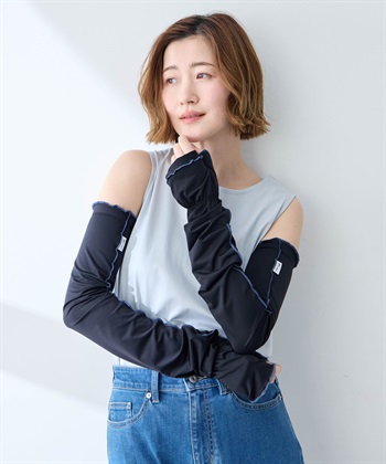 【Wpc.】UVカット接触冷感親指付きアームカバー(ブラック-フリー)