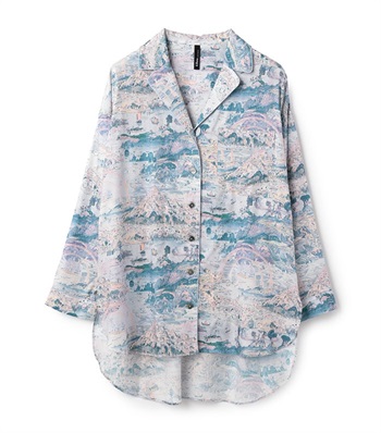 【WEB限定】ストーリーマッププリント開襟ブラウス(ネイビー系-9号)