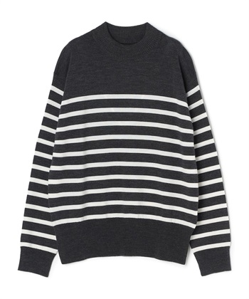 【WEB限定】パネルボーダー柄ニットプルオーバー(チャコール-9号)