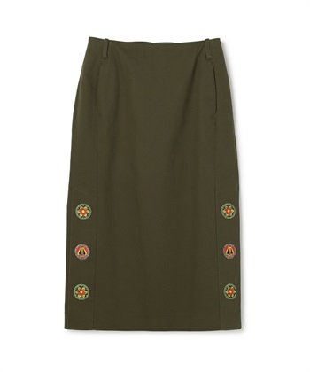 リング刺繍付きタイトスカート(カーキ-9号)