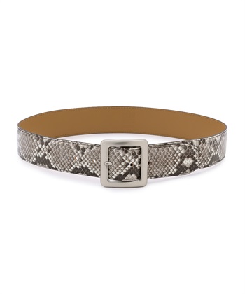 パイソン型押しスクエアバックルベルト(ベージュ-フリー)