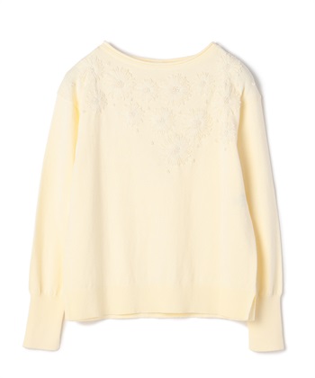 フラワーモチーフ長袖ニット(オフホワイト-9号)